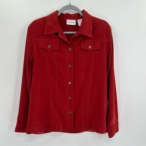 Alfred Dunner Red Faux Suede Front Button Down Stretch Long Sleeve Sz 12